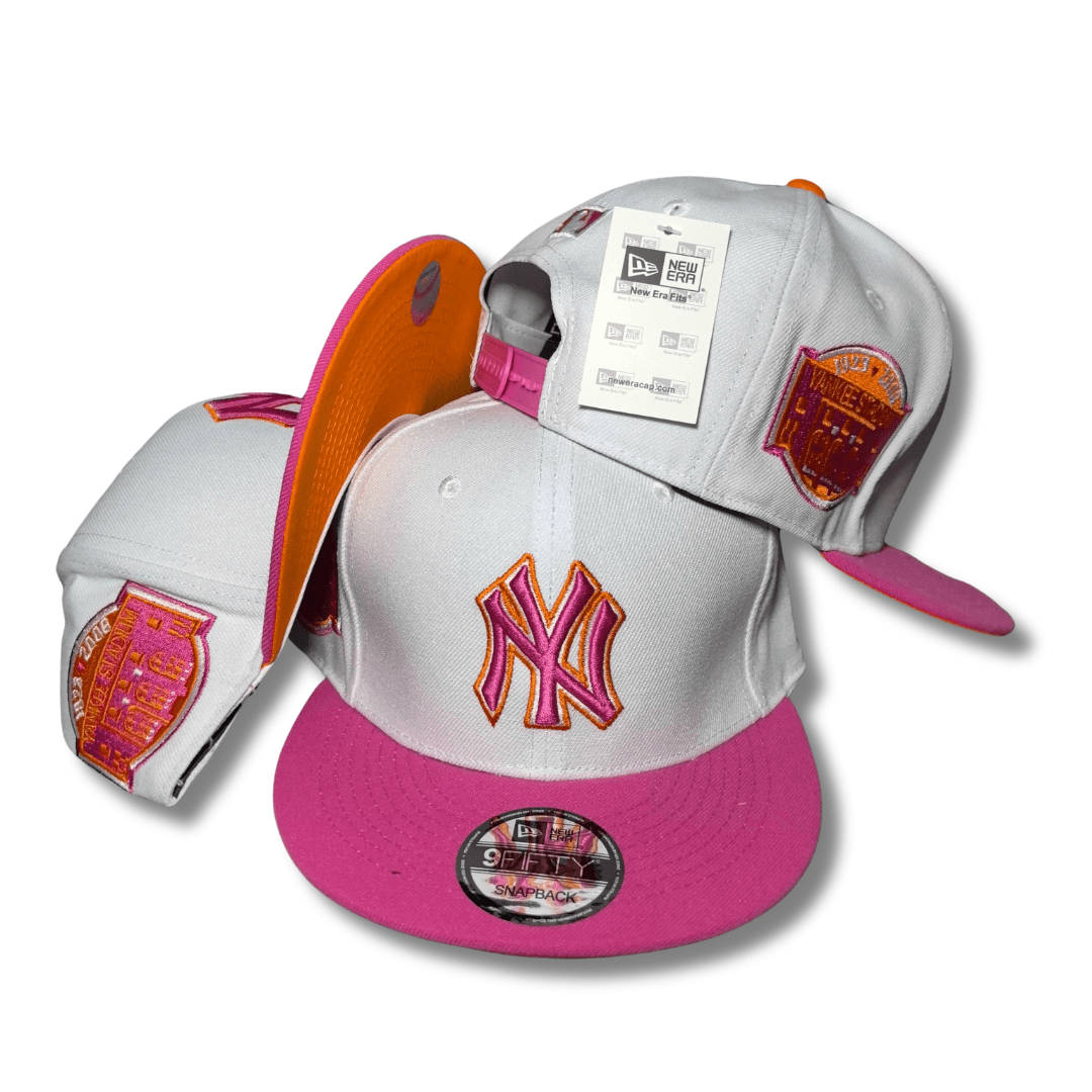 New York Yankees 9FIFTY with Pink Brim and Orange Accents White and Pink Snapback Cap