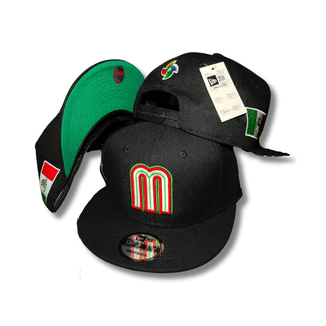 Mexico National Baseball Team New Era 9FIFTY Black with Green and Red Details Snapback Cap