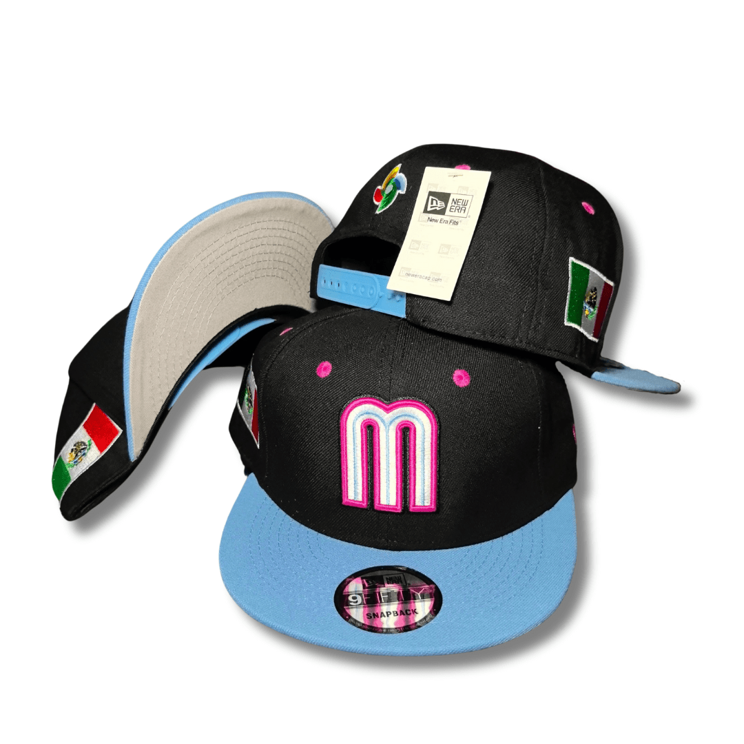 Mexico National Baseball Team New Era 9FIFTY Black and Sky Blue with Pink Details Snapback Cap