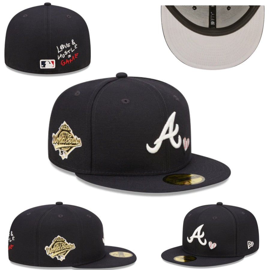 Atlanta Braves Love & Hustle 1995 World Series 59FIFTY Hat - Black with Heart Embroidery