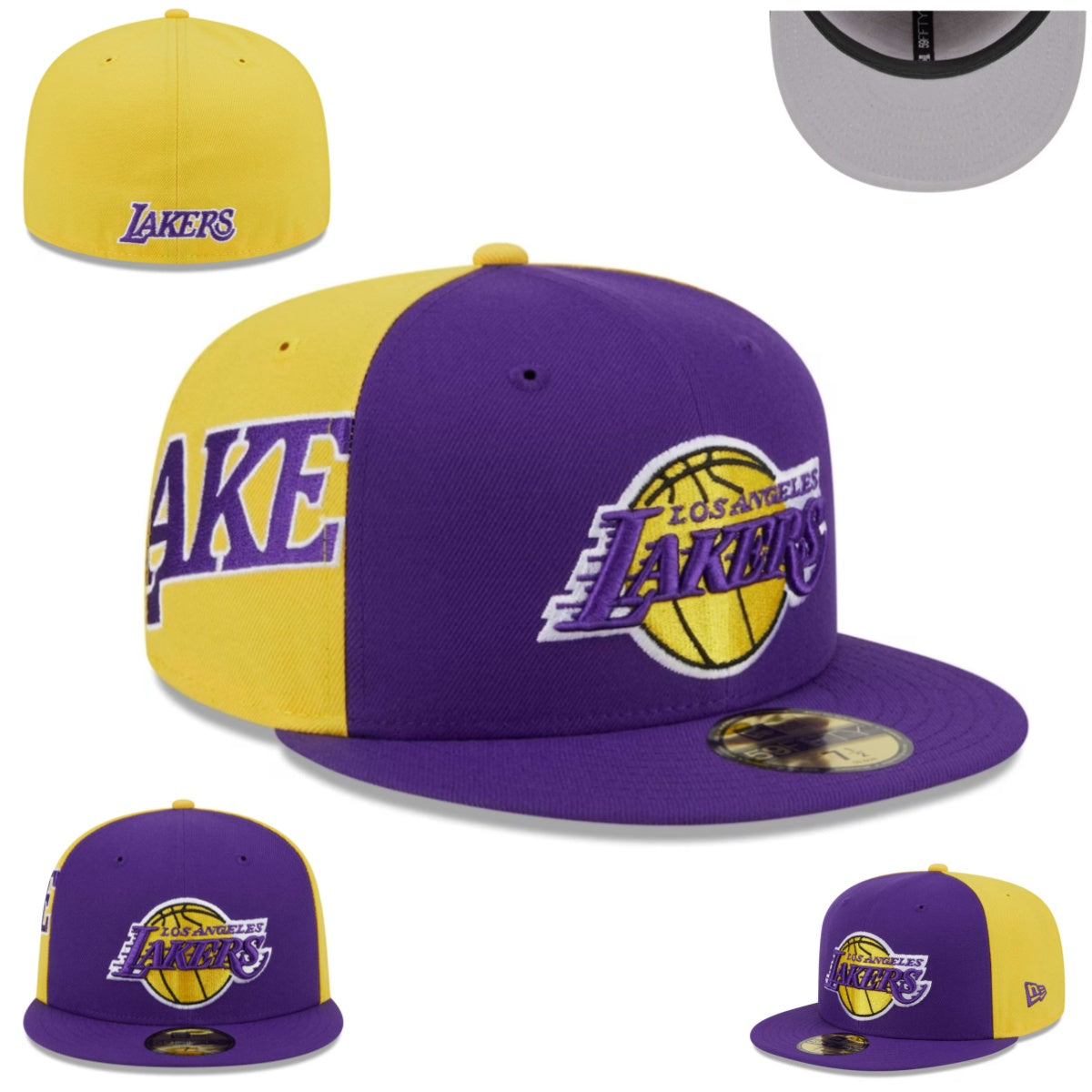 Los Angeles Lakers NBA Snapback Cap with Embroidered Logo and Side Text - Purple and Yellow