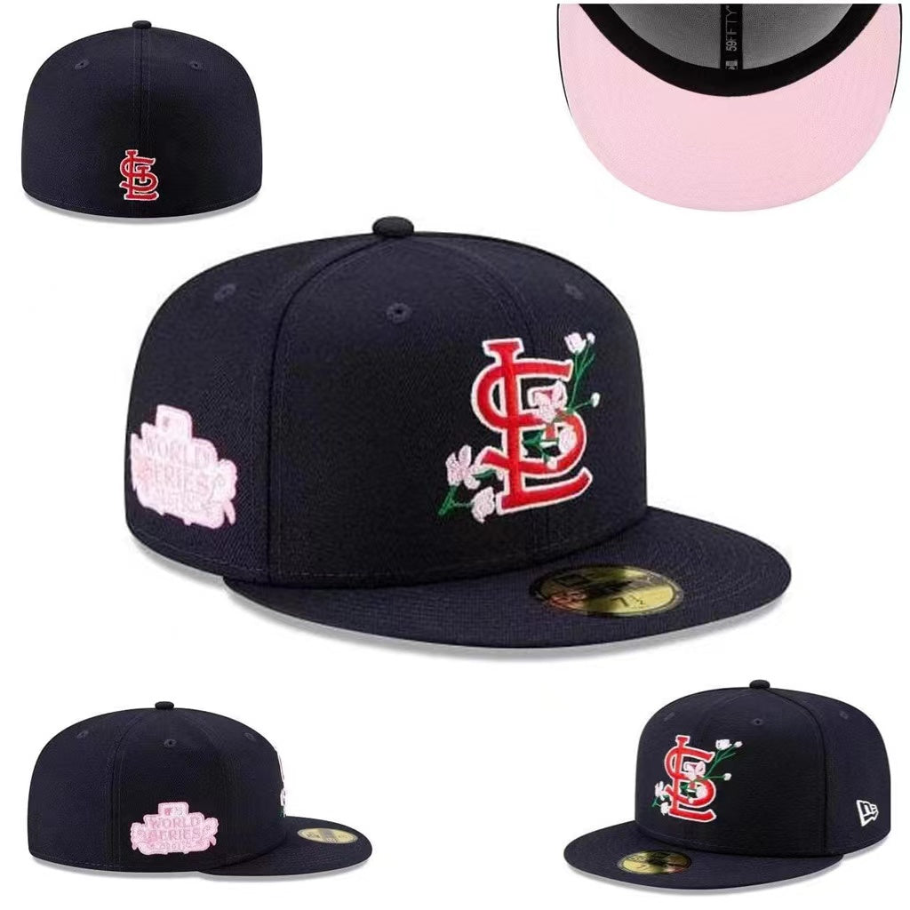 St. Louis Cardinals Floral World Series Snapback Cap - Navy with Pink Under-Visor