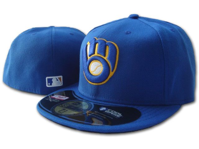 Milwaukee Brewers MLB Royal Blue Fitted Cap with Gold and White Glove Logo