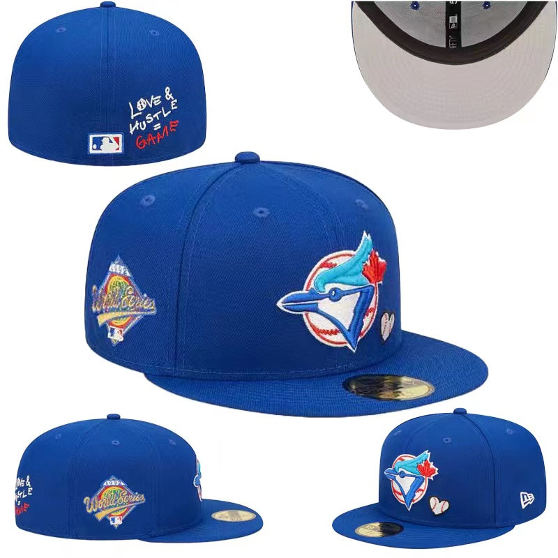 Toronto Blue Jays Royal Blue Fitted Hat with World Series and "Love & Hustle = Game" Design