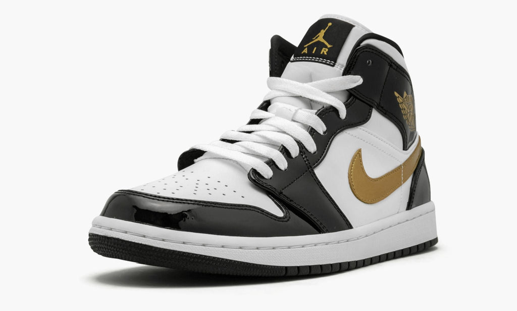 Air Jordan 1 Mid SE Black Gold Patent Leather Sneakers