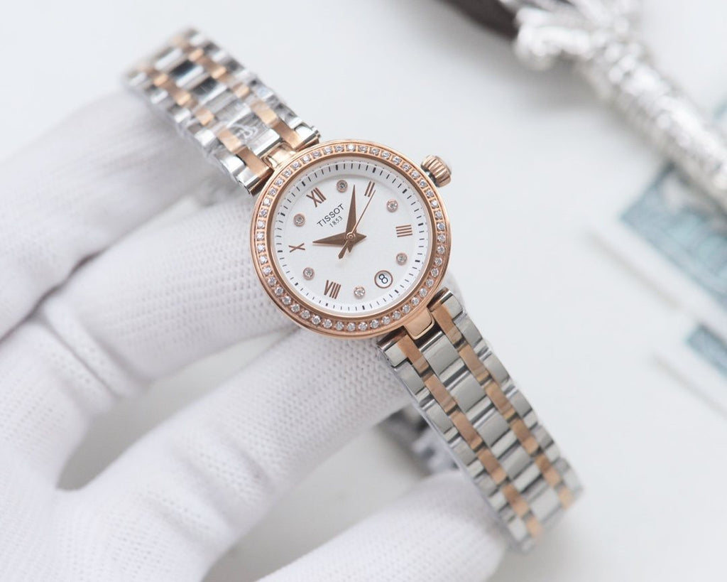 Tissot Rose Gold Silver Watch — front