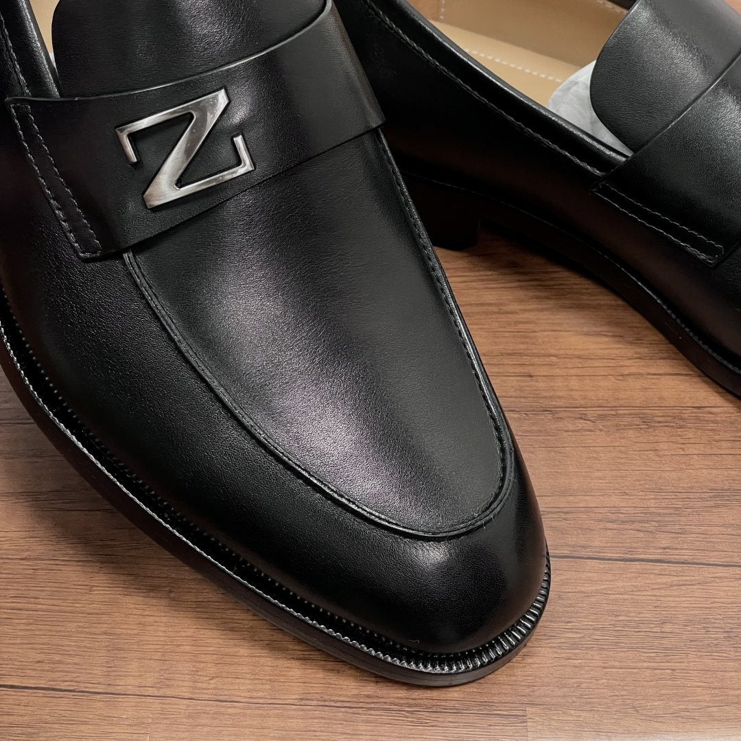 Zegna Black Metal-Accent Loafers — detail