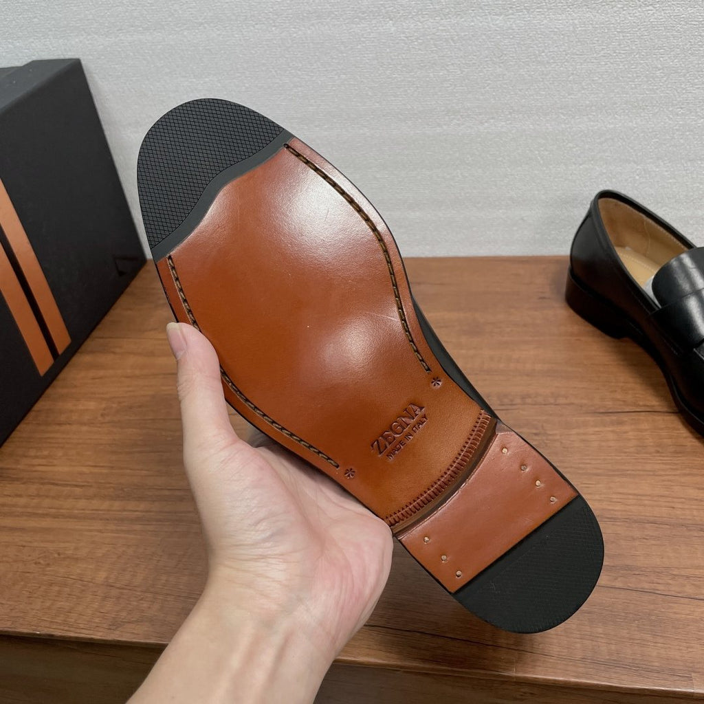 Zegna Black Metal-Accent Loafers — side