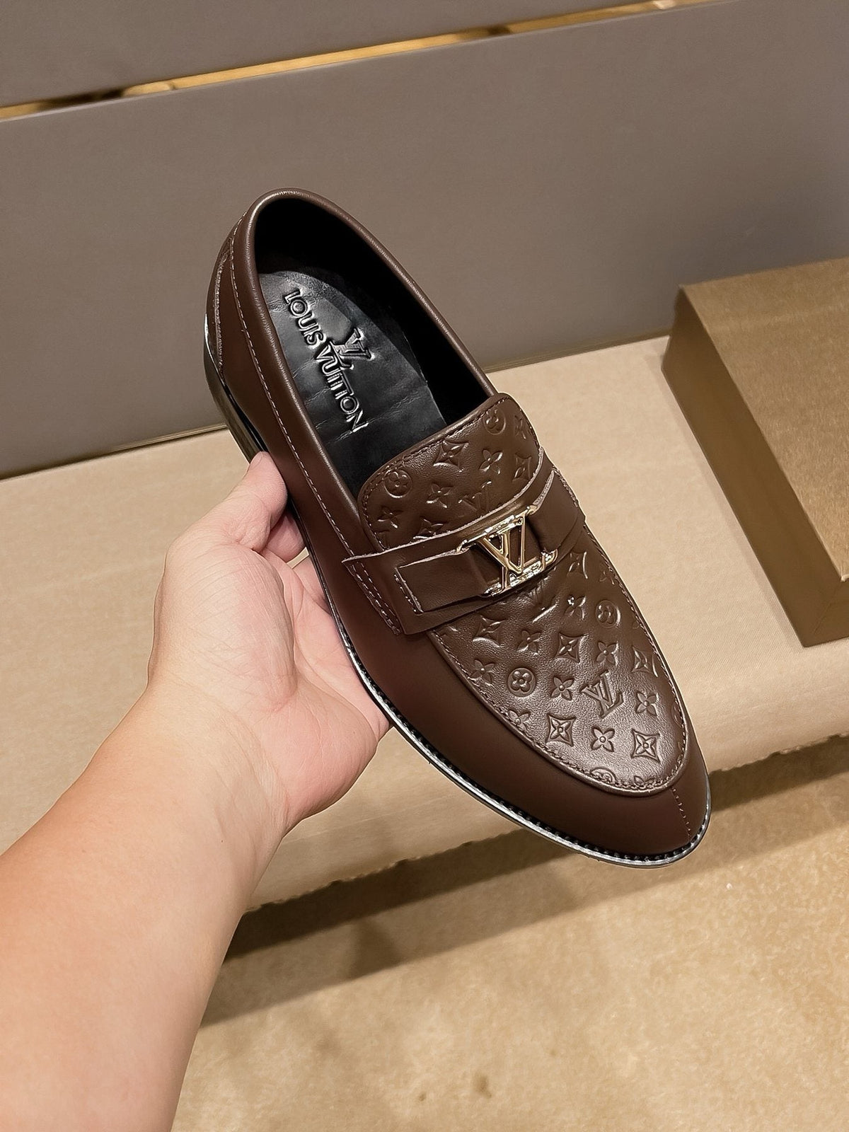Louis Vuitton Brown Buckle Slip-On Dress Shoes — front