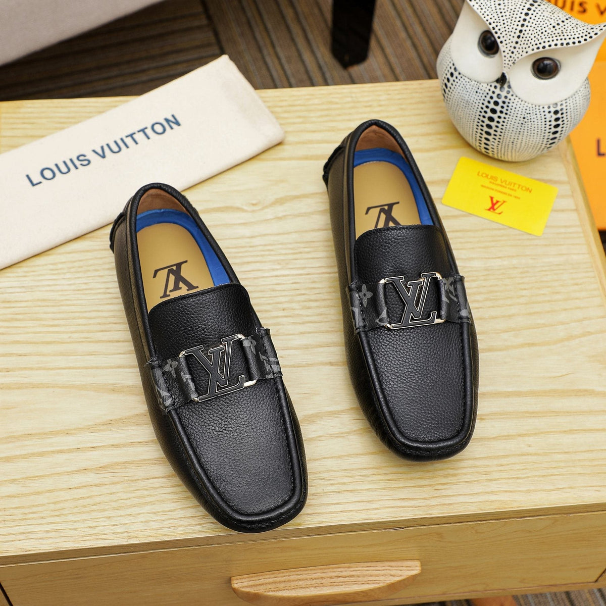 Louis Vuitton Black Logo Driving Loafers — front