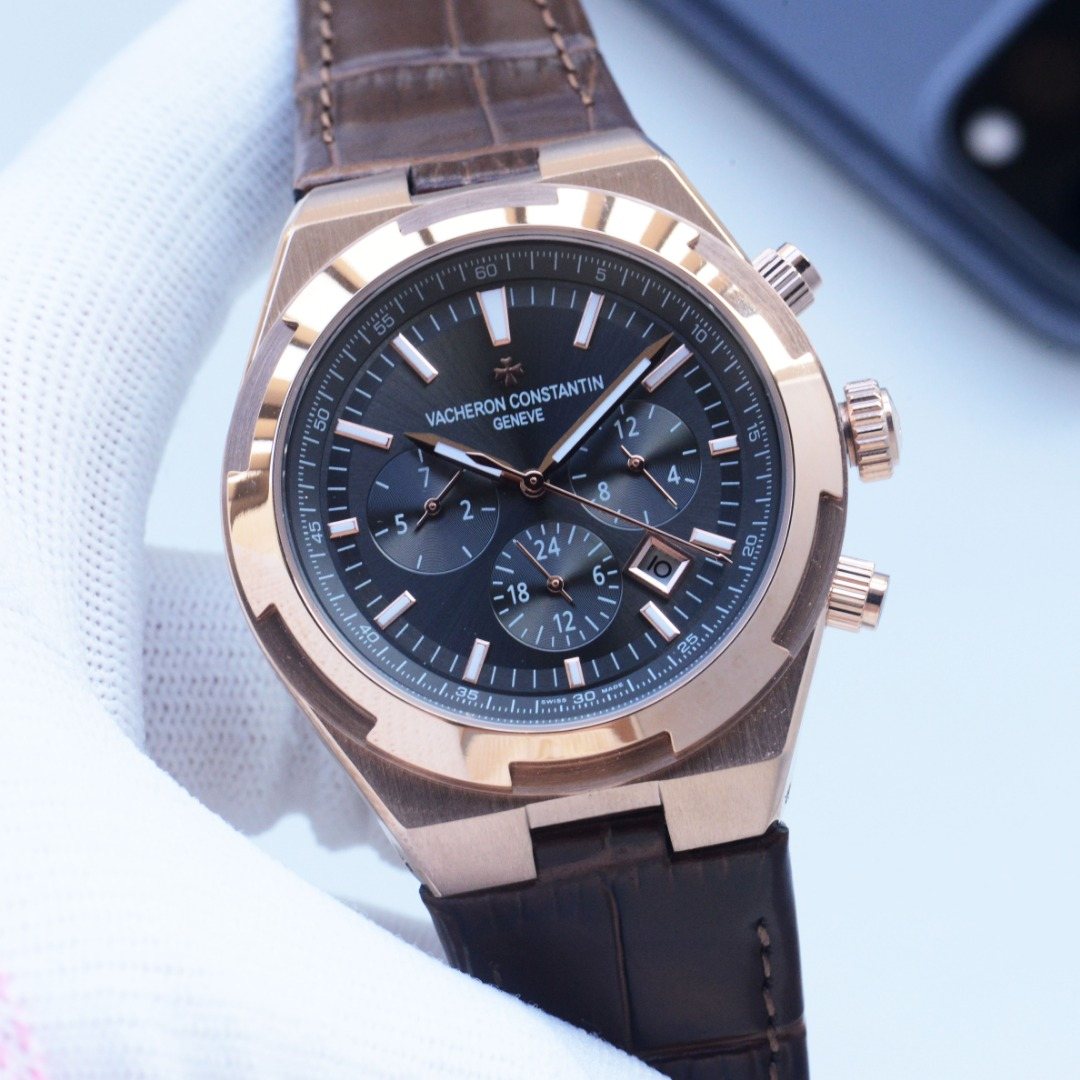 Vacheron Constantin Rose Gold Black Dial Strap Watch — front