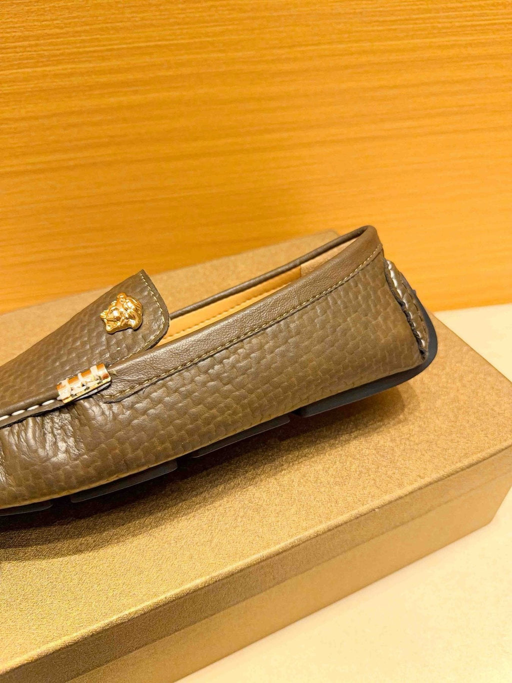 Versace Brown Textured Loafers — detail