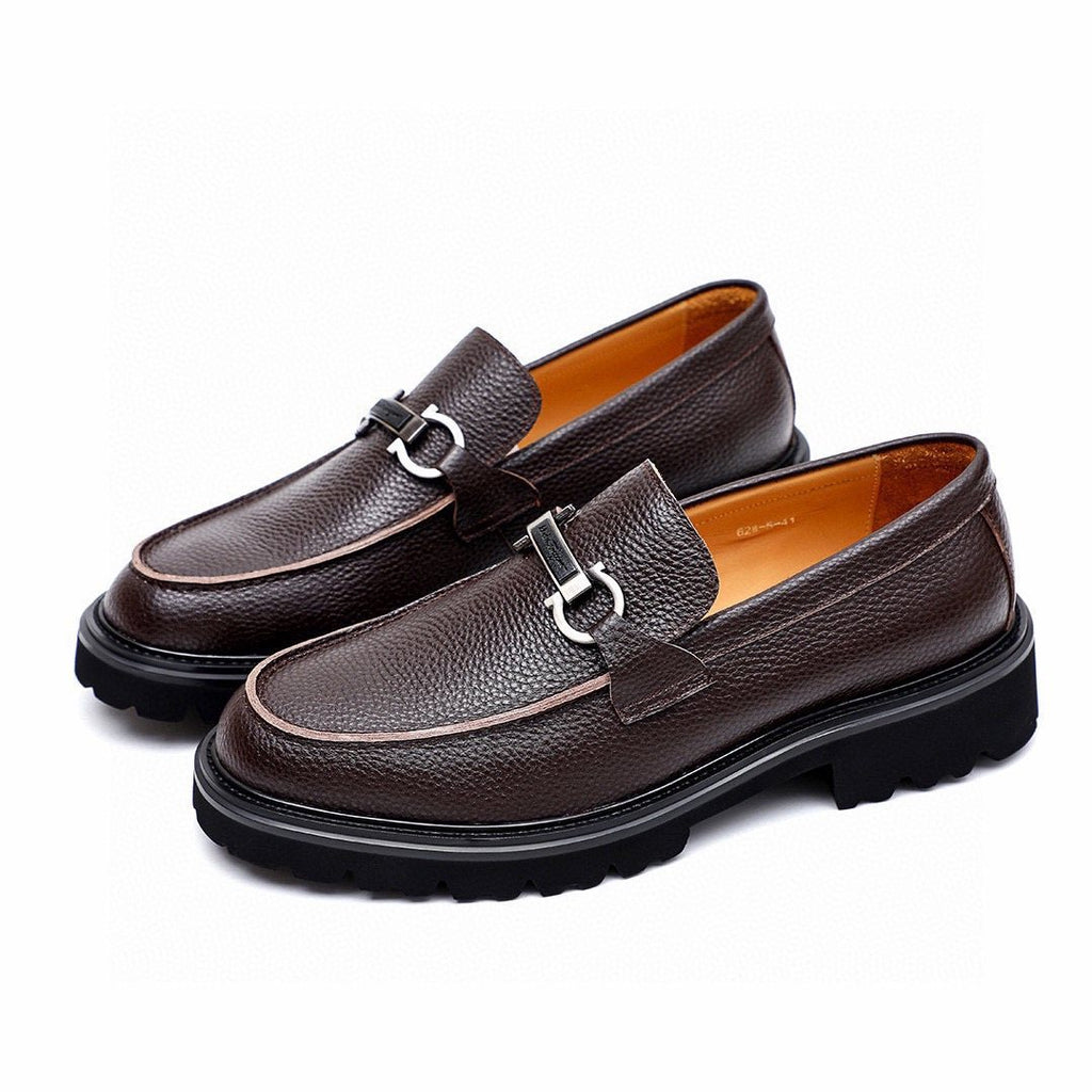 微商相册测试鞋子-Salvatore Ferragamo Dark Brown Textured Leather Loafers — front