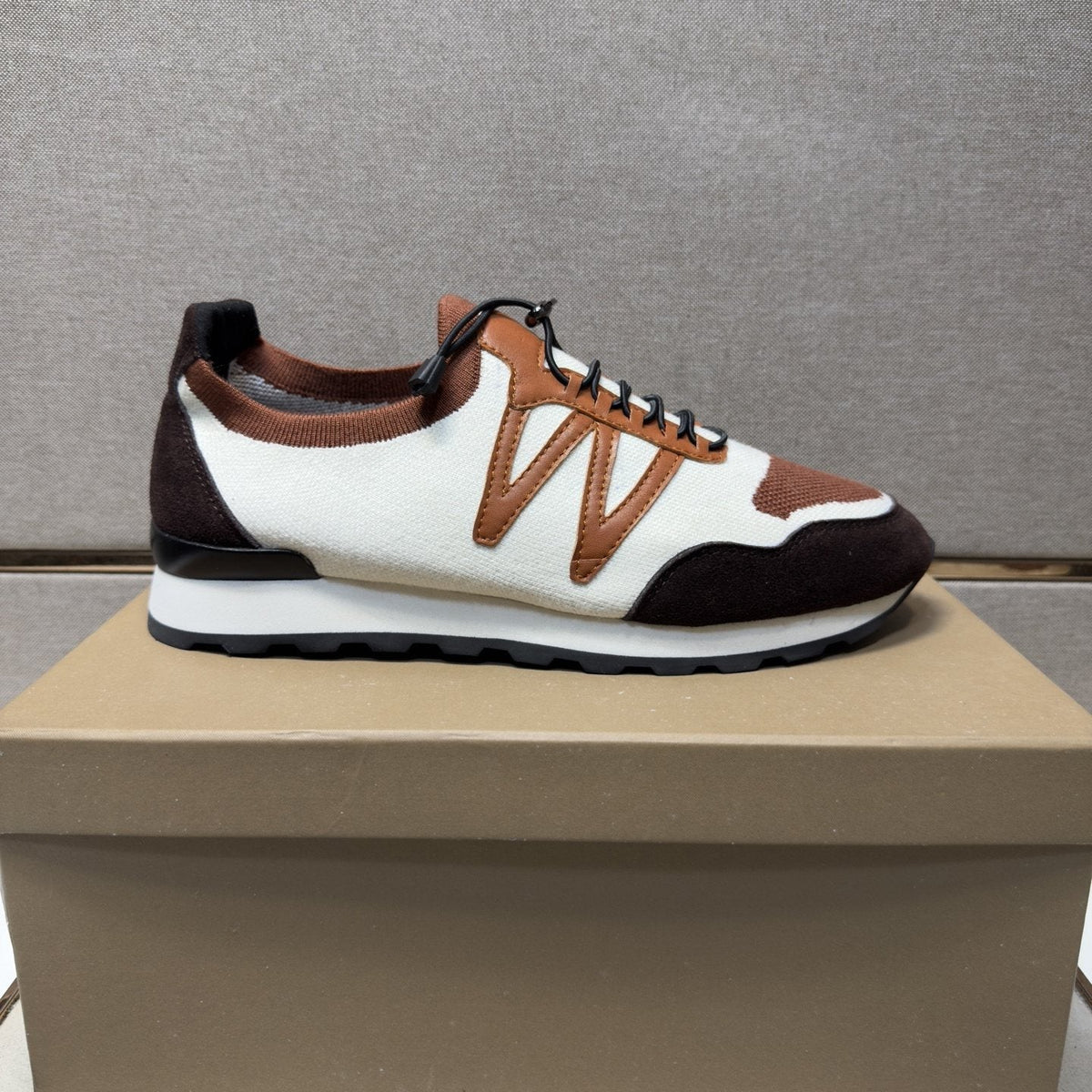 White, Brown & Tan Panel Sneakers — side