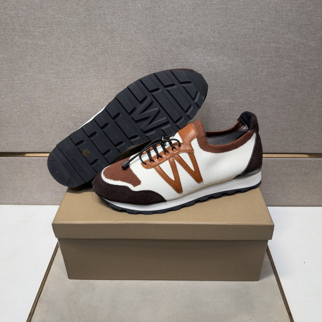 White, Brown & Tan Panel Sneakers — detail