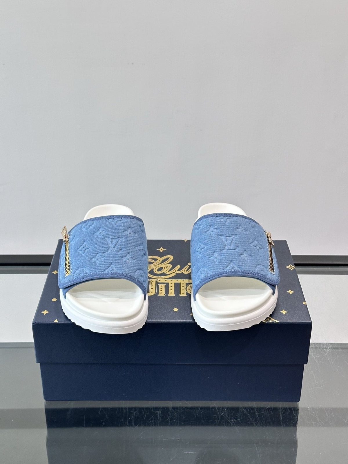 Louis Vuitton Embossed Strap Slide Sandals — front