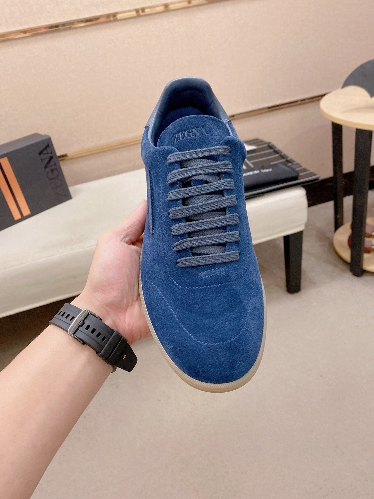 Zegna Suede Low-Top Sneakers — front