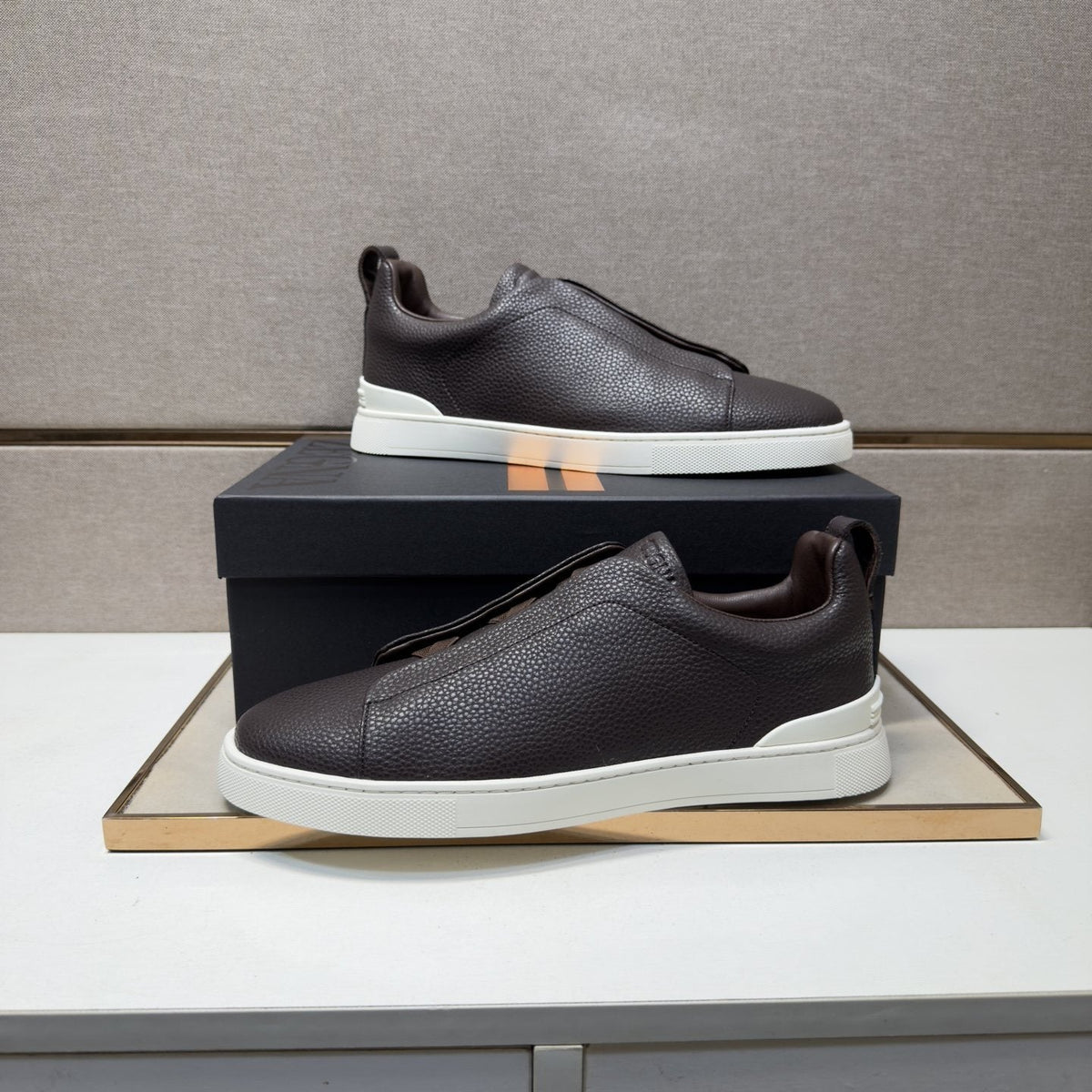 Zegna Navy Slip-On Sneakers — front