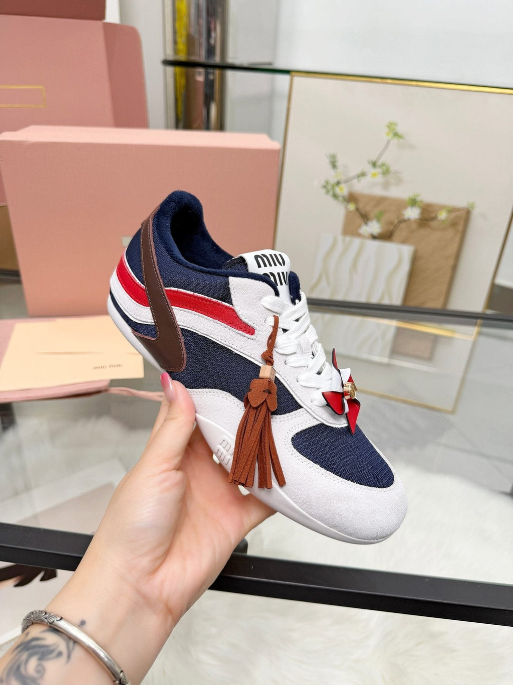Miu Miu Floral Charm Sneakers — front